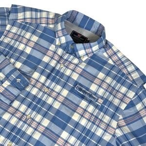 Vineyard Vines Performance Harbor Shirt Men Large Blue Pink Plaid Vented Fishing